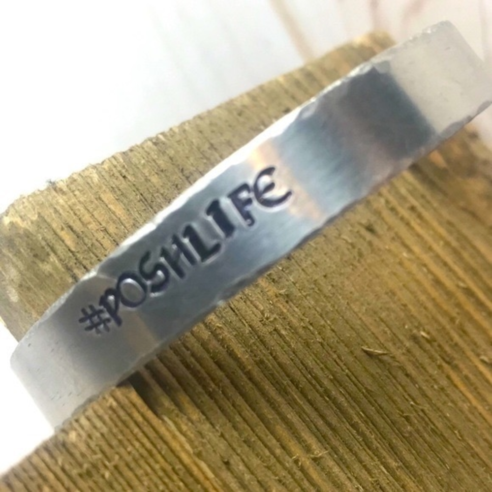 Handmade stamped silver‎ tone #poshlife adjustable hypoallergenic cuff bracelet